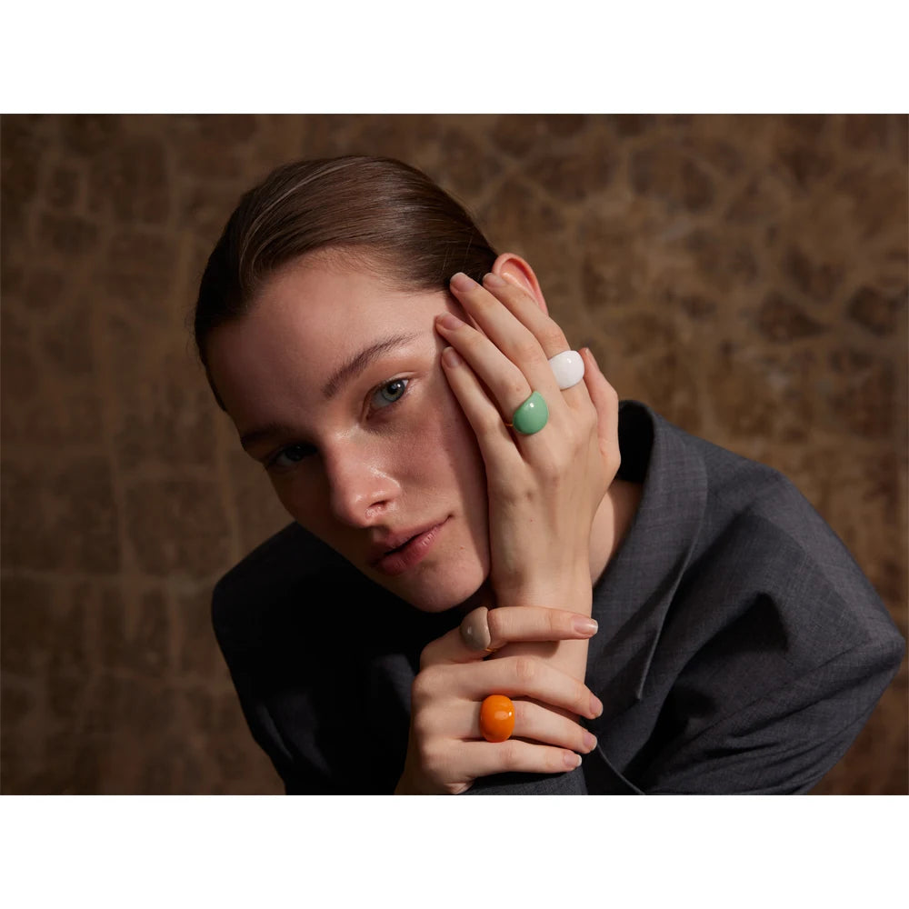 Stainless Steel Fashion Joyful Candy Multi-Color Khaki Orange Blue White Enamel Ring Waterproof Adjustable Charm Jewelry