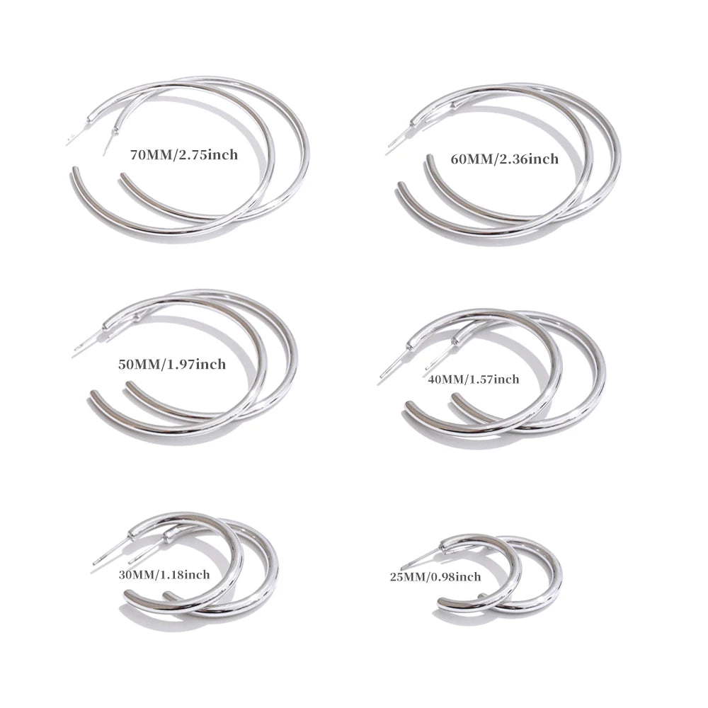 Minimalist C-Shape Round Daily Hoop Earrings Stainless Steel Versatile Popular PVD Waterproof Jewelry