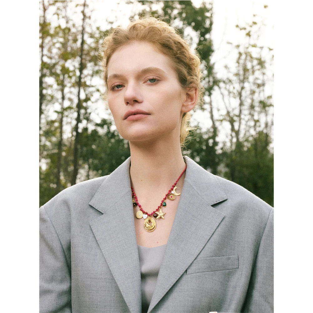 Fashion Rope Braided Handmade Necklace Drop Natural Stone Moon Star Stainless Steel Accessories Popular Jewelry