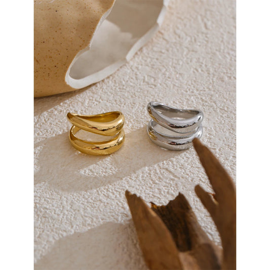 6789# Stainless Steel Metal Double Layer Geometric Cast High Quality Ring Water Resistant Texture Fashion Daily Jewelry