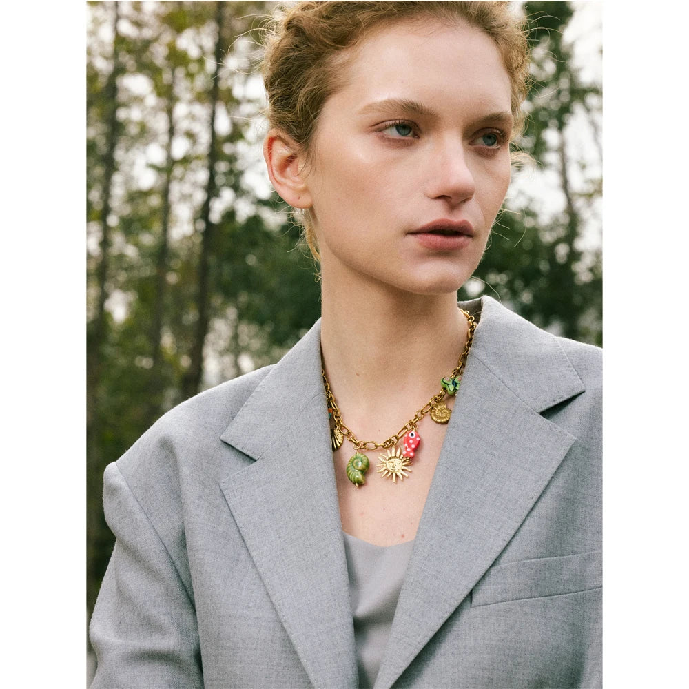 Ocean Style Ceramic Conch Fish Butterfly Sun Drop Y2K Handmade Necklace Women Stainless Steel Statement Trending Jewelry