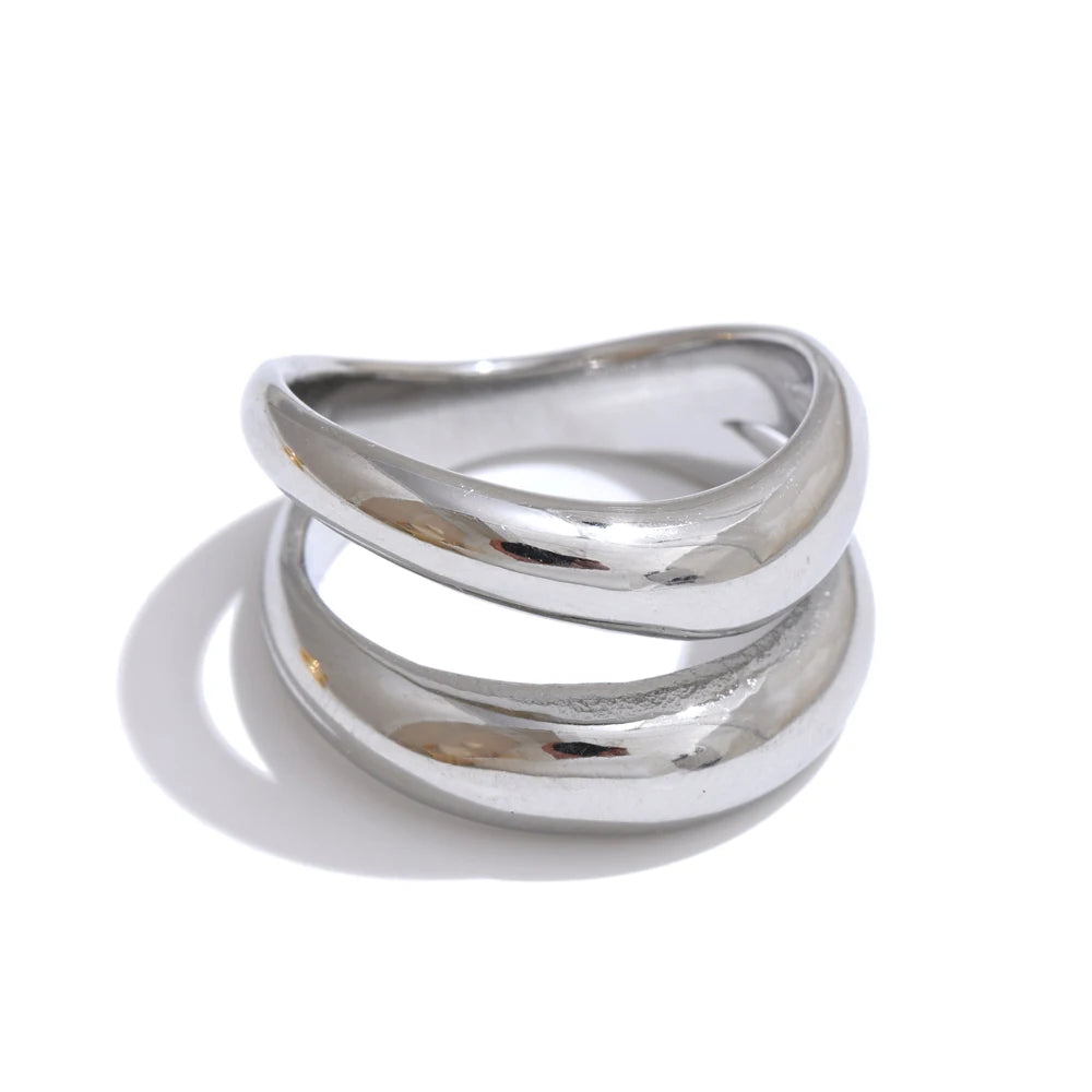 6789# Stainless Steel Metal Double Layer Geometric Cast High Quality Ring Water Resistant Texture Fashion Daily Jewelry