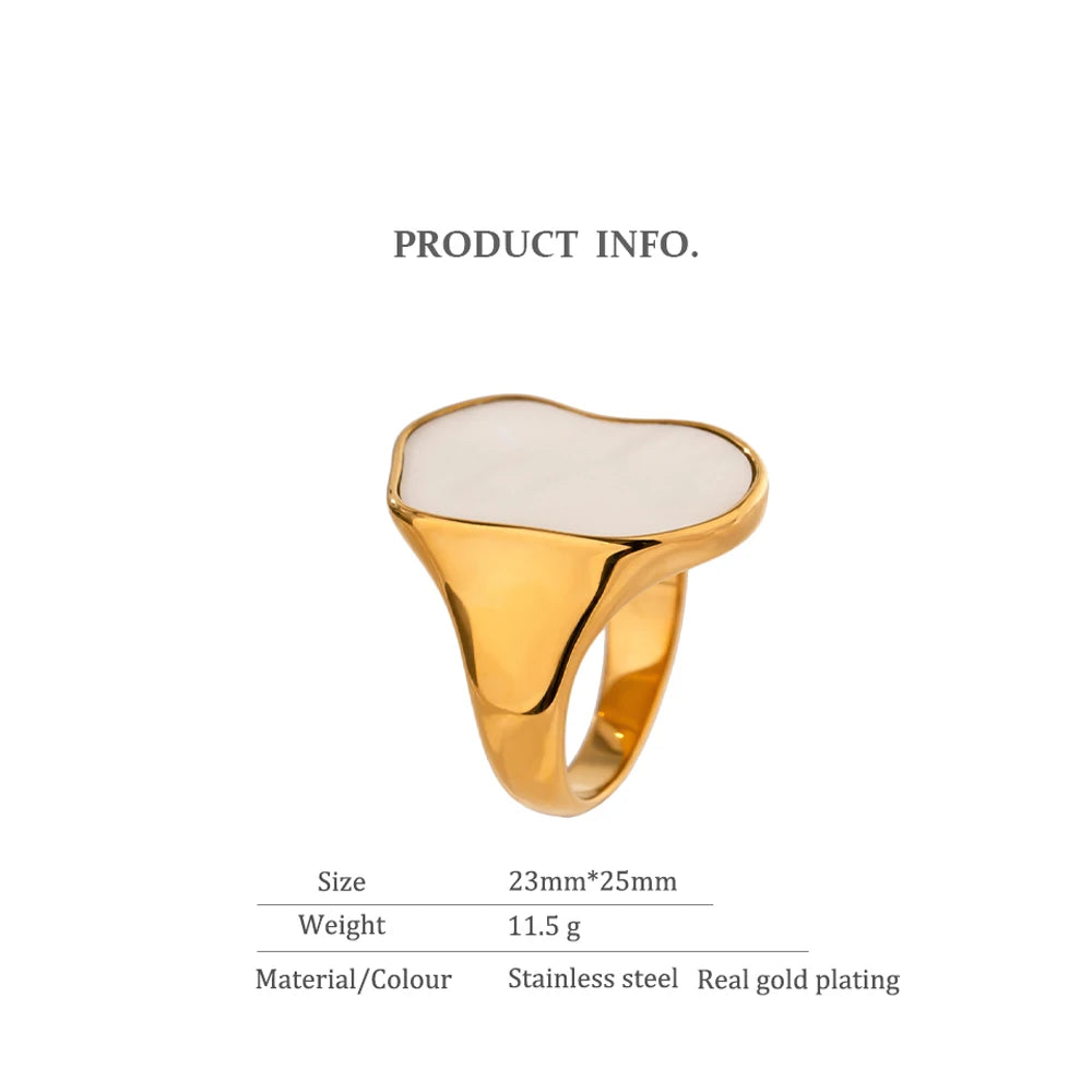 Occident Irregular Natural Shell Vintage Rings for Women Stainless Steel Temperament Exaggeration Metal Ring Jewelry Gift
