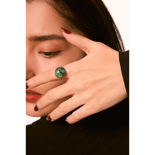 Temperament Green Natural Stone Opening Rings for Women Stainless Steel Punk Jewelry Statement Metal Ring Anillos Mujer
