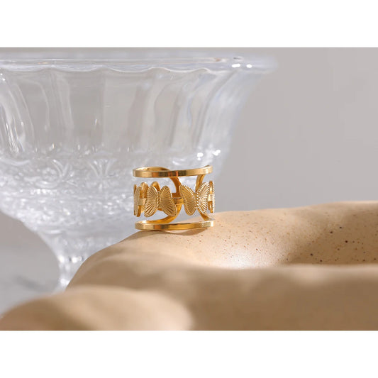 316L Stainless Steel Butterfly Opening Ring Stylish Golden Insect Waterproof Jewelry Women Bague Acier Inoxydable Gift