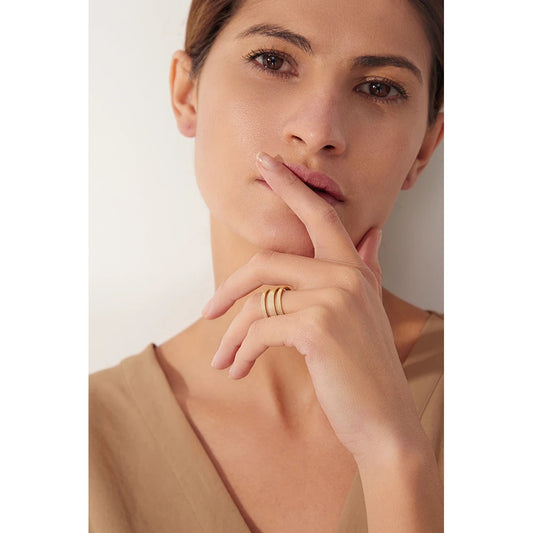 Statement Stainless Steel Geometric Opening Ring Minimalist Gold Color 18 K Plated Metal Engagement for Women Party Gift