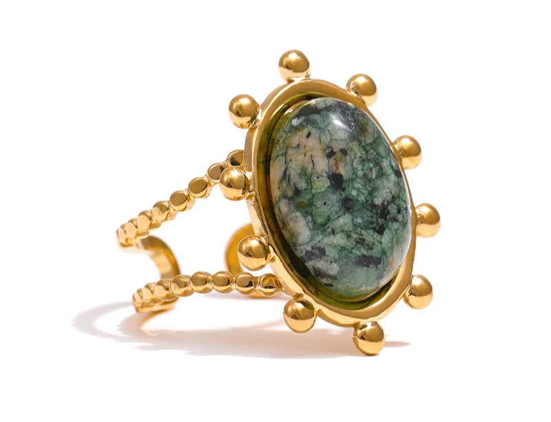 Stainless Steel Green African Turquoise Stone Ring for Women Fashion Ring Waterproof Jewelry Bijoux Femme Party Gift
