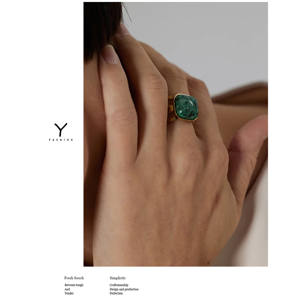 Green African Turquoise Ring Stainless Steel Jewelry for Women Charm Metal Opening Finger Ring кольцо женское Gift New