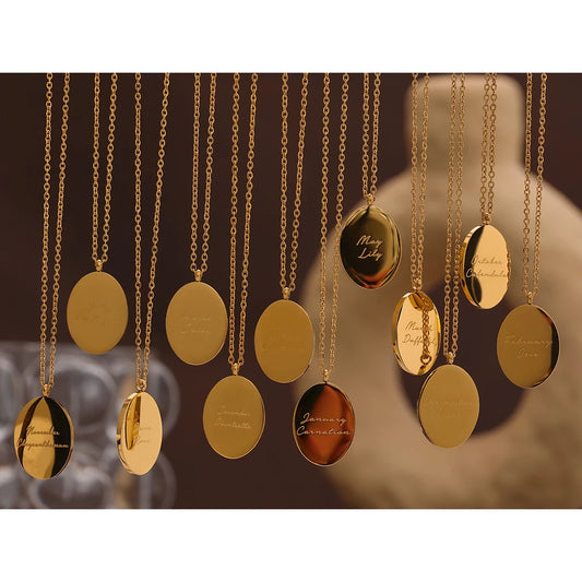 316 Stainless Steel 12 Month Birth Flower Floral Pendant Necklace Mother Sister Giff PVD Collar Golden Necklace Waterproof