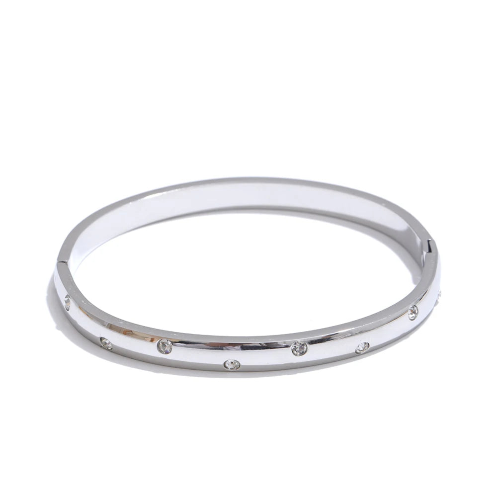 Stainless Steel Cubic Zirconia Fashion Bracelet Bangle Gold Silver Color Waterproof High Quality PVD Jewelry for Women