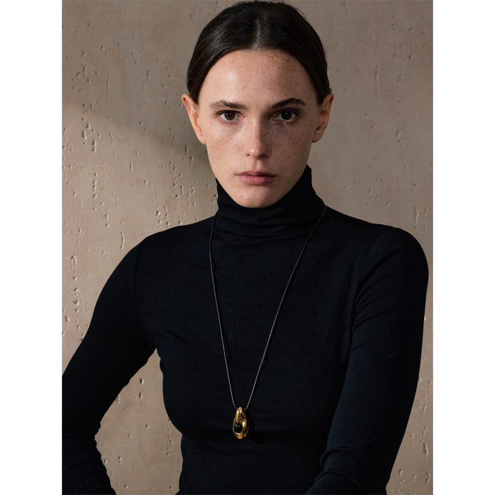 Stainless Steel Water Drop Agate Stone Pendant PU Leather Necklace for Women Statement Fashion Jewelry Accessories New