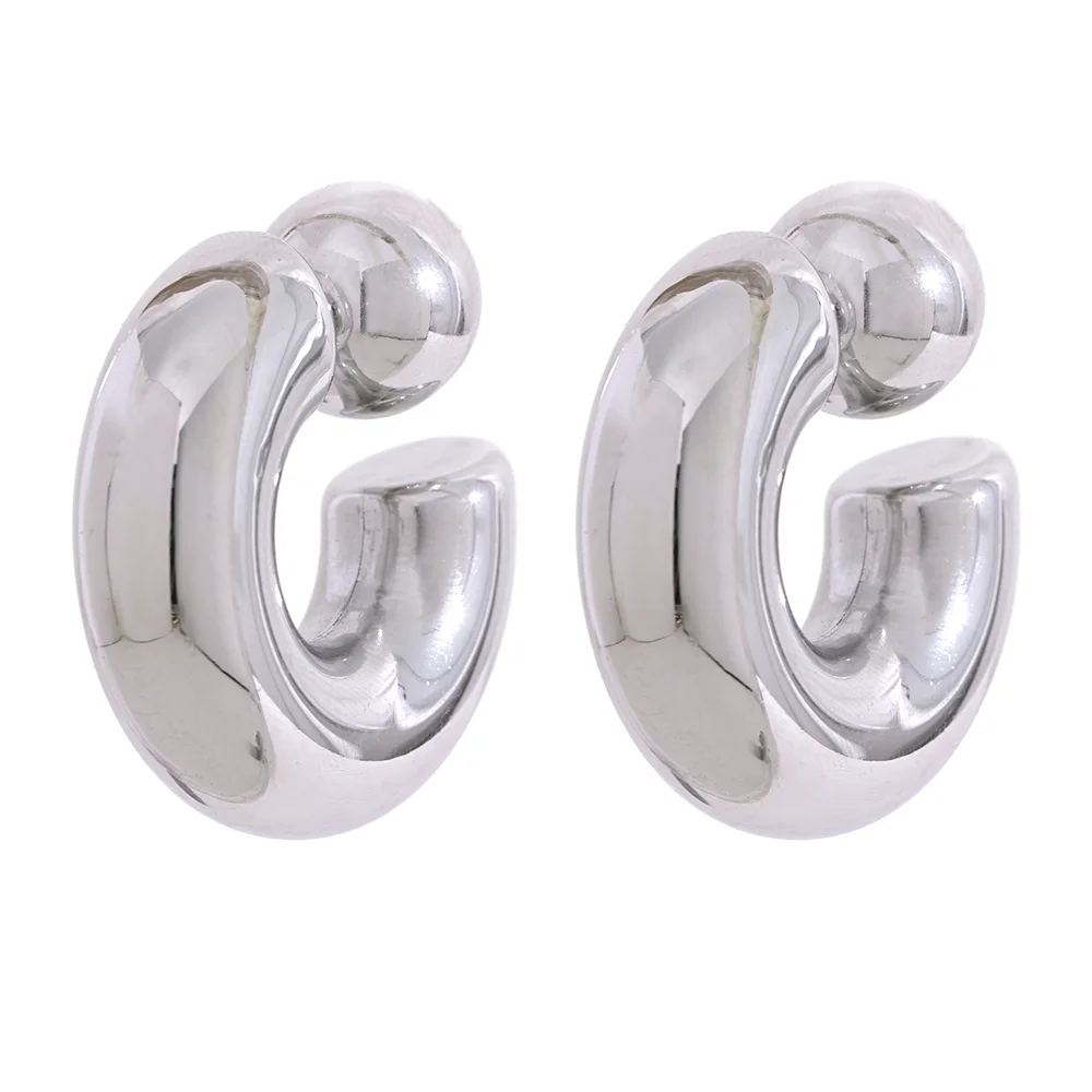 Stainless Steel C Shape Round Chunky Unusual Earrings Jewelry Waterproof Metal Texture Attractive Women Accessories Gift