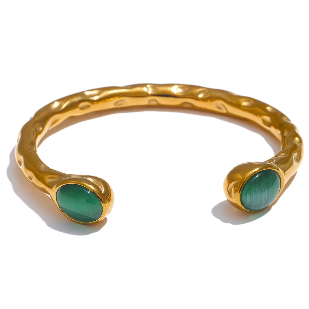 62mm High Quality Stainless Steel Multicolored Natural Stone Golden Cuff Open Bracelet Bangle Water Resistant Jewelry