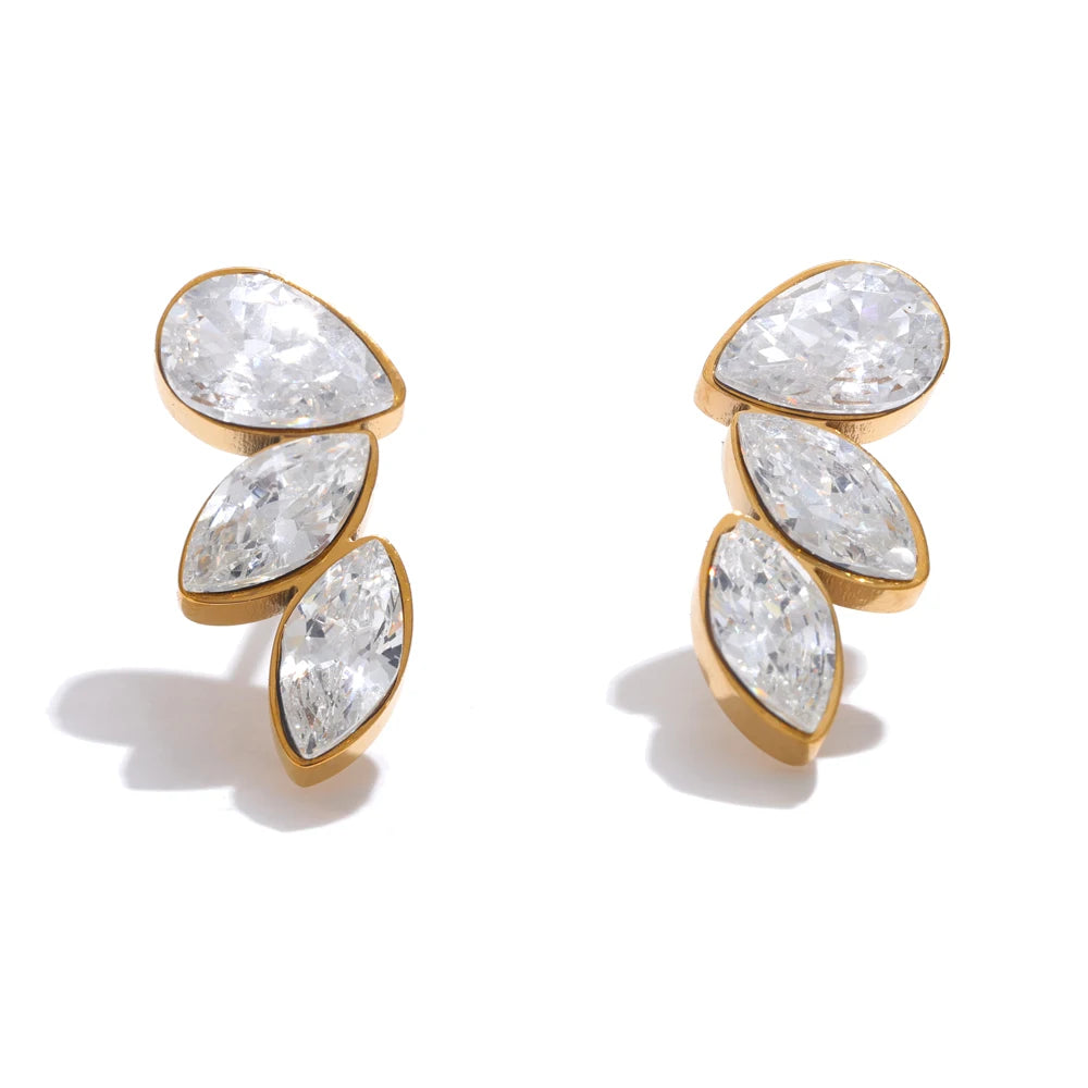 Waterproo Shiny Cubic Zirconia Exquisite Wing Small Stud Earrings Daily for Women Wholesale Stainless Steel Chic Jewelry