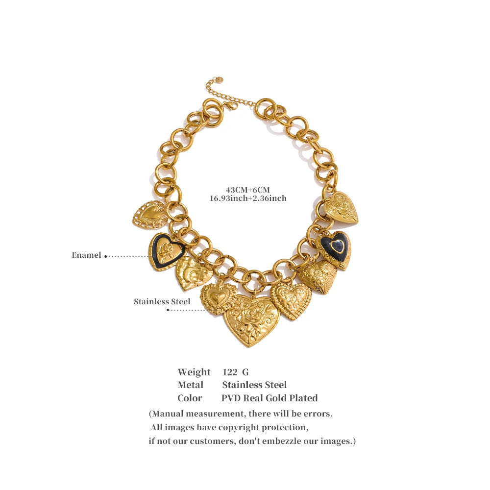 Statement Stainless Steel Charms Heart Pendant Necklace Waterproof 18K Gold PVD Plated Stainless Steel Collar Jewelry 2025