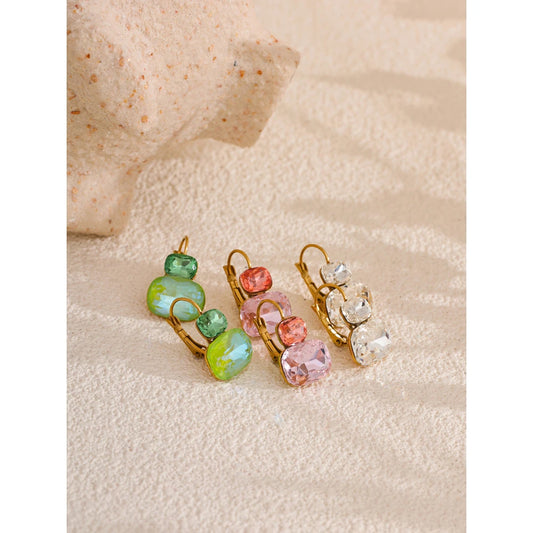 Fashion Crystal Candy Stud Earrings French Hoops Trendy White Green Pink Y2K Summer Jewelry for Women 18k PVD Plated