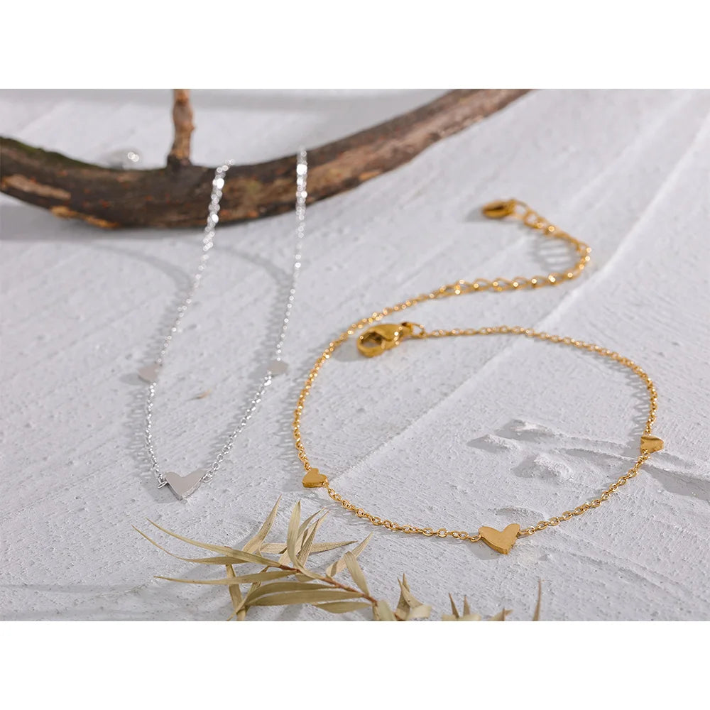 Rust Proof Stainless Steel Heart Chain Anklet Gold Silver Color 18K PVD Plated Summer Fashion Jewelry for Women