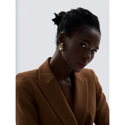 Stainless Steel C Shape Round Chunky Unusual Earrings Jewelry Waterproof Metal Texture Attractive Women Accessories Gift