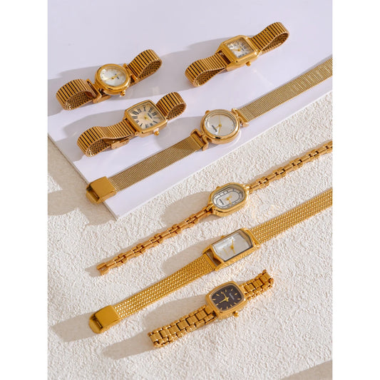 Fashion Stainless Steel Lades' Watch with Japan Movement Waterproof Polished Shiny 18K Gold PVD Plated Jewelry Accessories