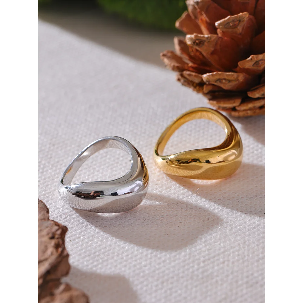 Minimalist Smooth Stainless Steel Metal Geometric Finger Ring Waterproof 18K PVD Plated Distinctive Jewelry Bijoux New