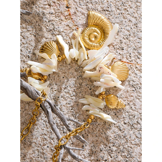 Summer Handmade Jewellery 316L Stainless Steel Resin Conch Shell Drop Necklace Golden PVD Plated Holiday Gift Accessories