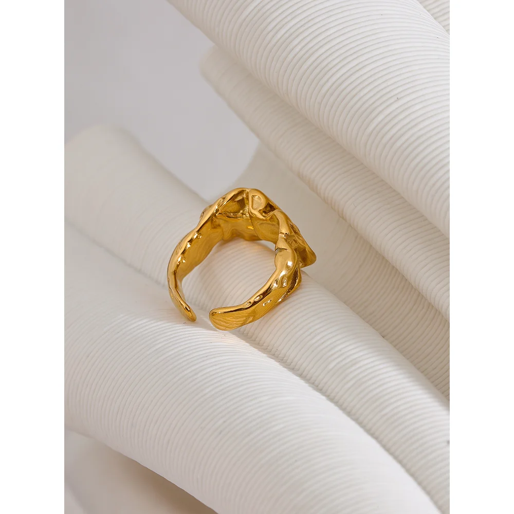 New Stainless Steel Creative Metal Wide Ring for Women Gold Color Texture Temperament Jewelry Waterproof Accessories