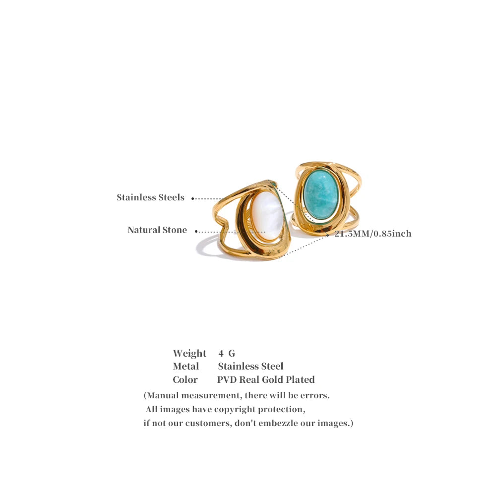 Exquisite Natural Stone Open Adjustable Ring Glossy Stainless Steel PVD Plated Arrivals Jewelry Recommend 2025