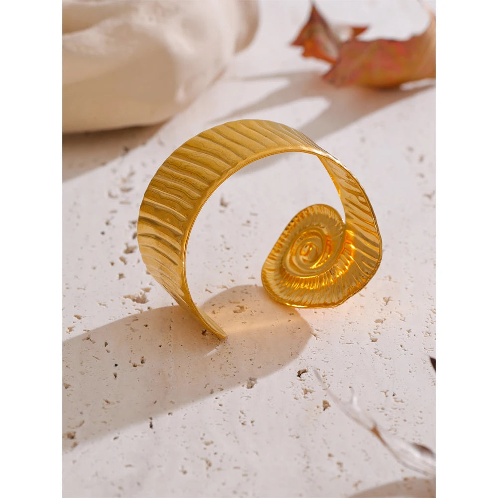 Ocean Series Big OPen Bracelet Bangle 18k Gold PVD Plated Waterproof Fashion Statement Jewelry for Women Holiday Accessory