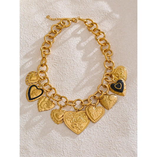 Statement Stainless Steel Charms Heart Pendant Necklace Waterproof 18K Gold PVD Plated Stainless Steel Collar Jewelry 2025