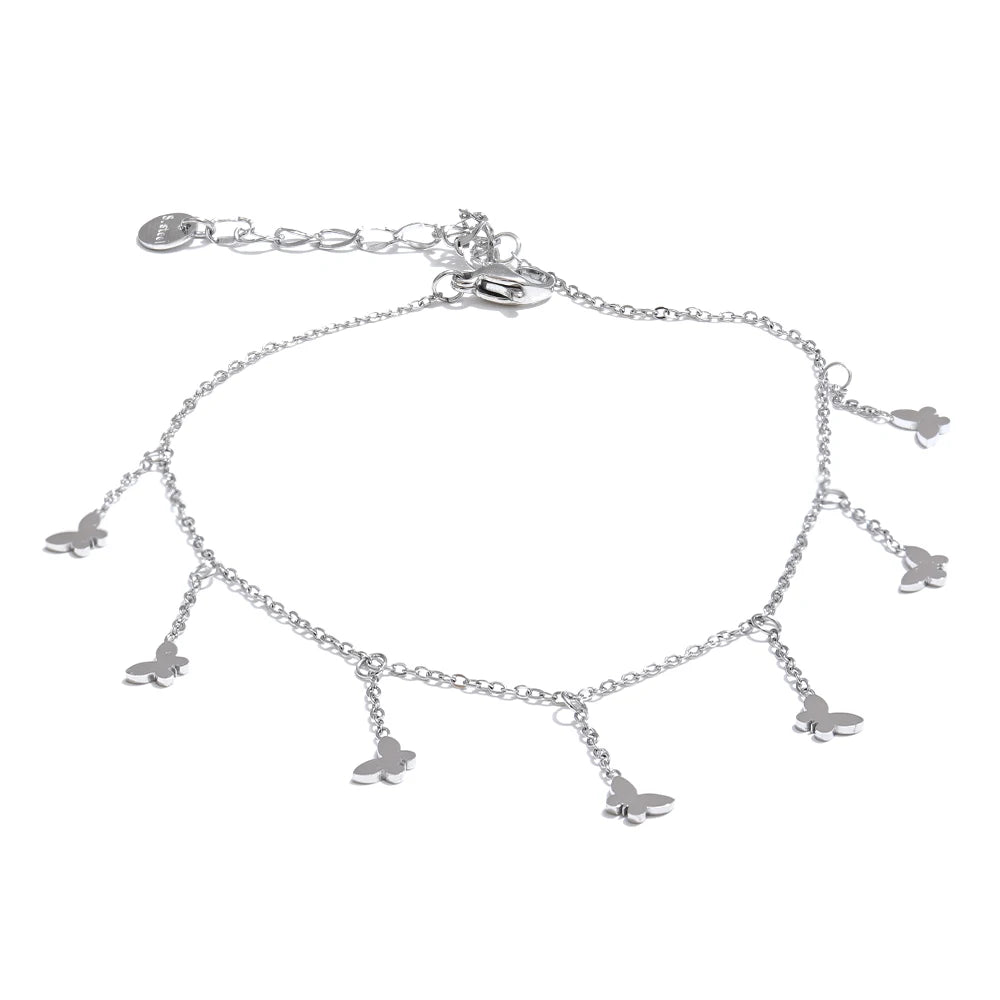Trendy Stainless Steel Butterfly Chain Drop Foot Anklet for Women 18K PVD Plated Summer Beach Charm Jewelry Accessories