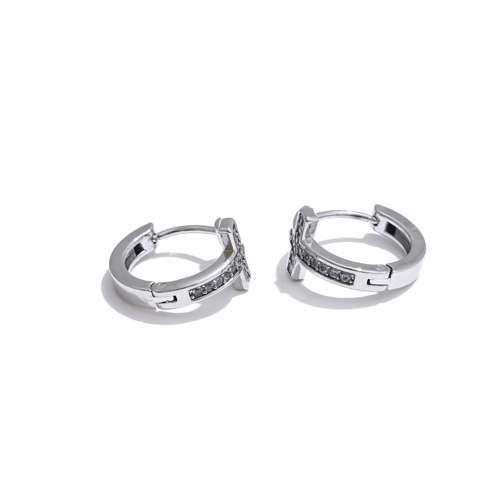 High Quality Cubic Zirconia Cross Hoop Earrings Versatile Daily Stainless Steel Arrivals Charm Jewelry Gift