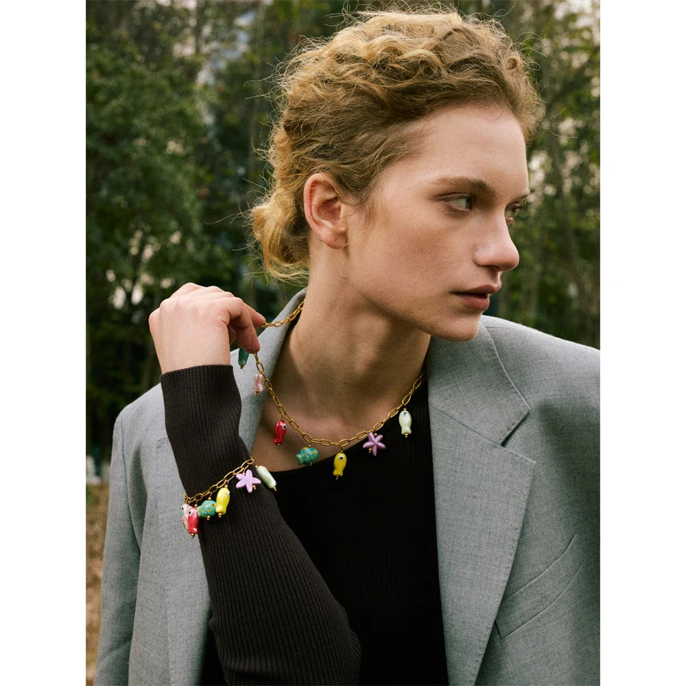 Fashion Stainless Steel Ceramic Starfish Fish Drop Y2K Necklace Bracelet Bangle Tarnish Resistant Popular Cute Jewelry