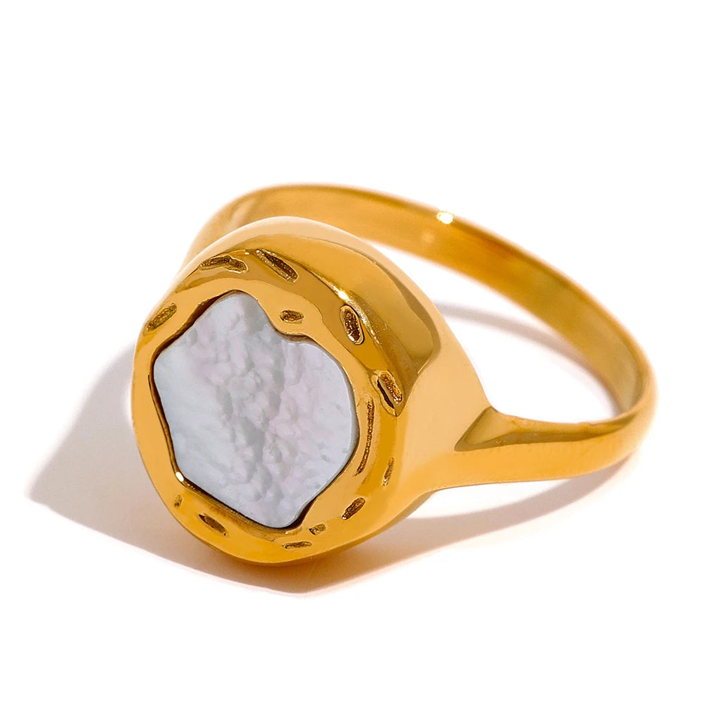 Luxury Cast Stainless Steel Sea Shell Golden ins Ring Tarnish Free Charm Fashion Women Korean Jewelry кольца для женщин