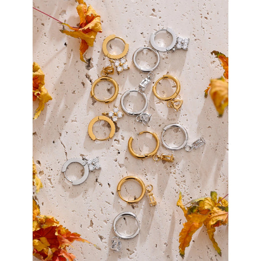 Delicate Cubic Zirconia Heart Water Drop Flower Drop Hoop Earrings Stainless Steel Premium Daily Jewelry 2025