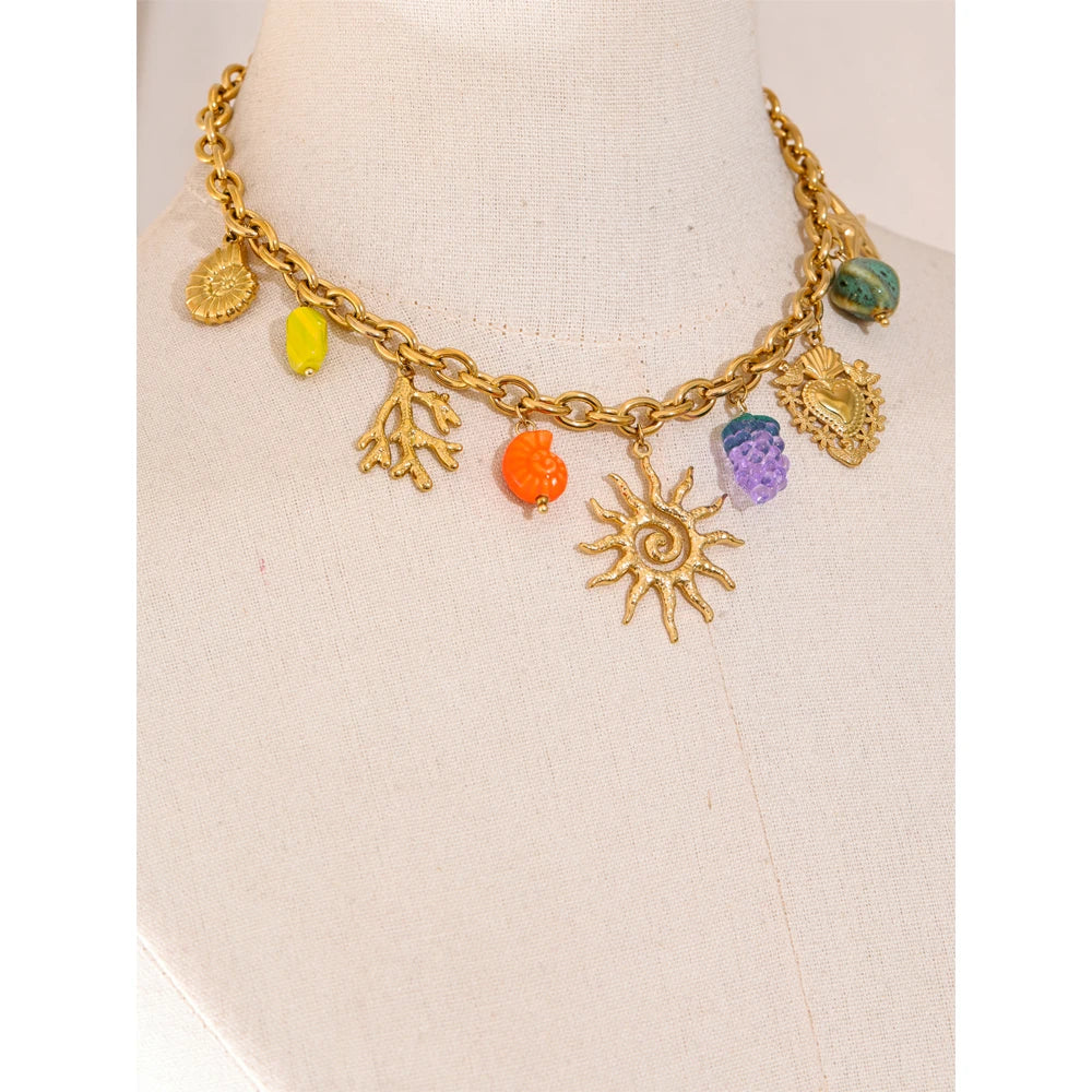 Exquisite Ceramic Ocean Style Sun Pendant Necklace Fashion Trendy Stainless Steel Collar Arrivals Jewelry Recommend