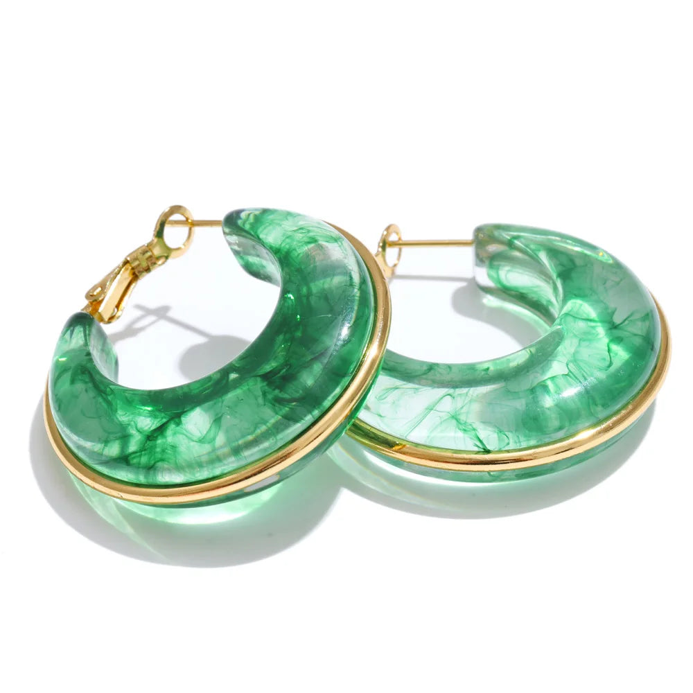White Green Black Pink Brown Acetate Acrylic Chunky Hoop Earrings Daily Stainless Steel Trending Ear Jewelry Accessories