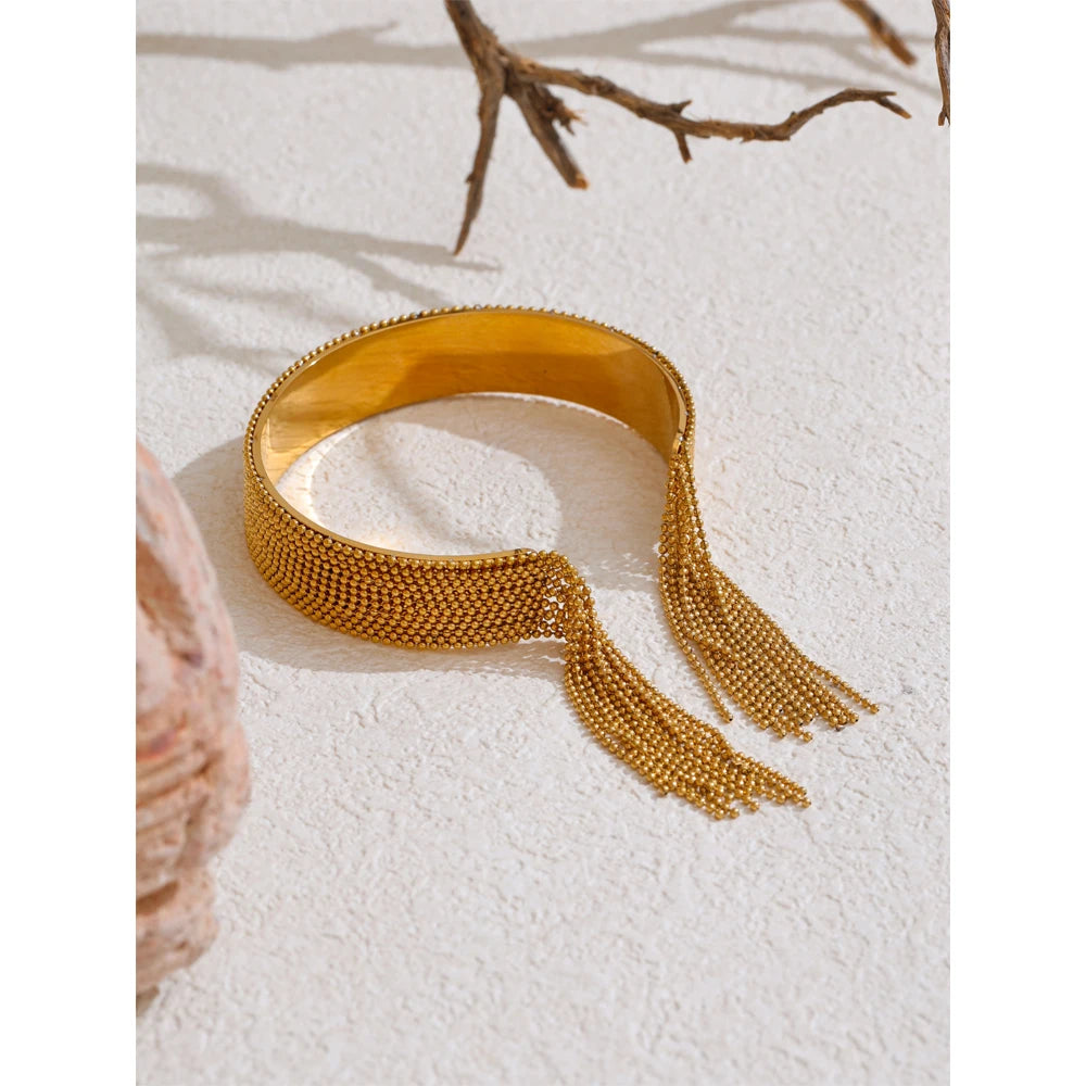 Hot Style Stainless Steel Chain Tassel Cuff Bracelet Bangle 18K Gold Color Plated Personality Fashion Charm Jewelry