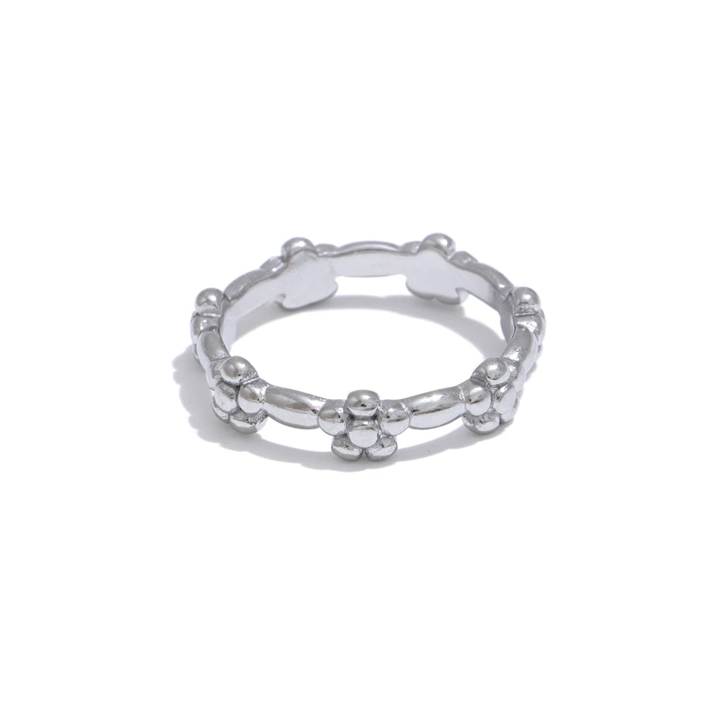 Waterproof Stainless Steel Metal Flower Thin Ring Tarnish Resistant Simple Chic Finger Jewelry Accessories for Women