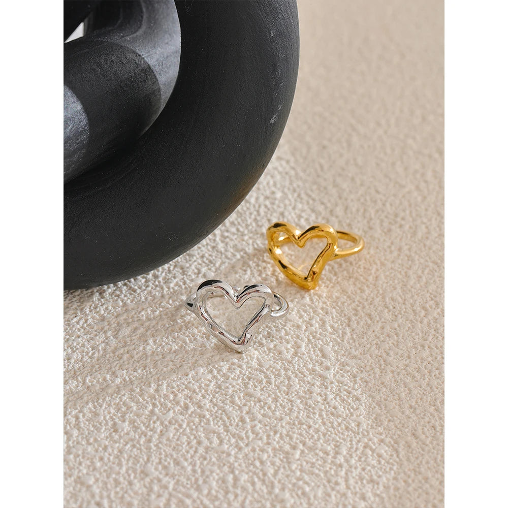Minimalist Stainless Steel Heart Love Hollow Ring Women Rust Proof Charm Finger Jewelry Wholesale Bijoux
