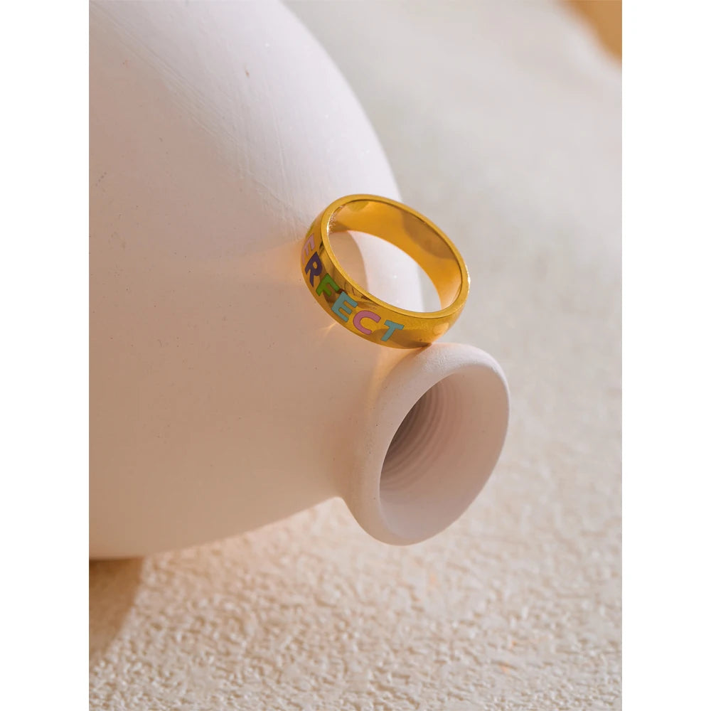 6789# Stainless Steel “You‘Re Perfect” Confident Fashion Ring for Women 18K Gold PVD Plated Minimalist Finger Jewelry Gift