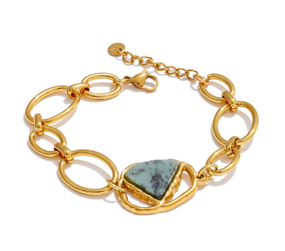 Stainless Steel Natural Stone Fashion Chain Bracelet Bangle France PVD Gold Plated High Quality Summer Wrist Charm Jewelry