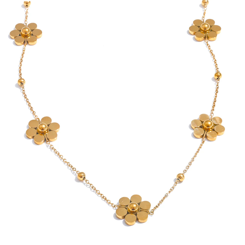 Stainless Steel Flower Chain Fashion Necklace PVD Plated Golden Waterproof Polished High Quality Jewelry for Women