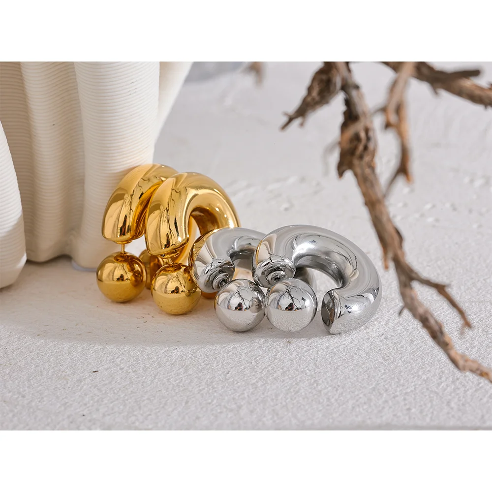 Stainless Steel C Shape Round Chunky Unusual Earrings Jewelry Waterproof Metal Texture Attractive Women Accessories Gift