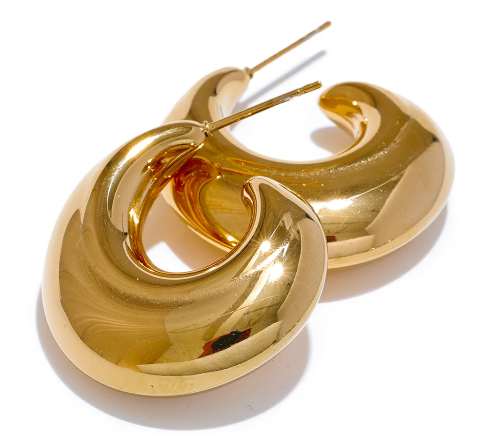 Fashion Smooth Stainless Steel Metal C-Shape Chunky Earrings for Women 18K Plated Waterproof Charm Statement Jewelry