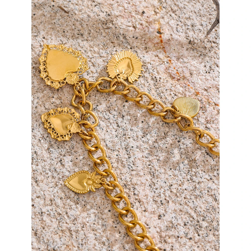 18K Golden Plated Stainless Steel Resin Heart Love Drop Necklace Cuban Chain Texture Charm Popular Jewelry 2025