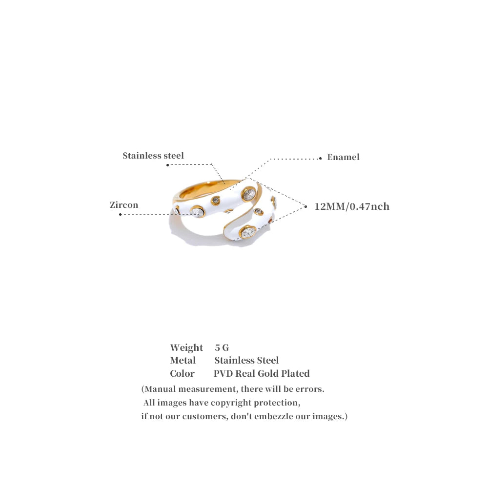 Adjustable Candy Y2K Blue White Black Pink Enamel Cubic Zirconia Exquisite Open Ring Golden Stainless Steel Jewelry Gift