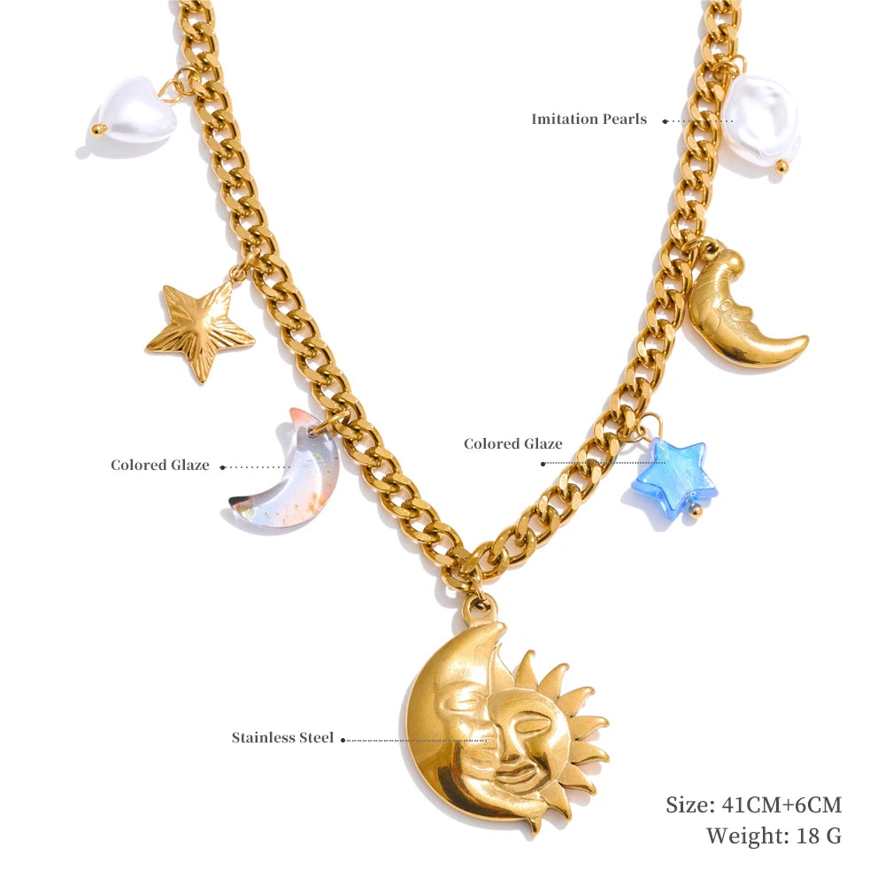Trendy Sun Ocean Charm Pendant Handmade Jewelry Golden Waterproof PVD Plated Stainless Steel Summer Jewelry 2025 Wholesale
