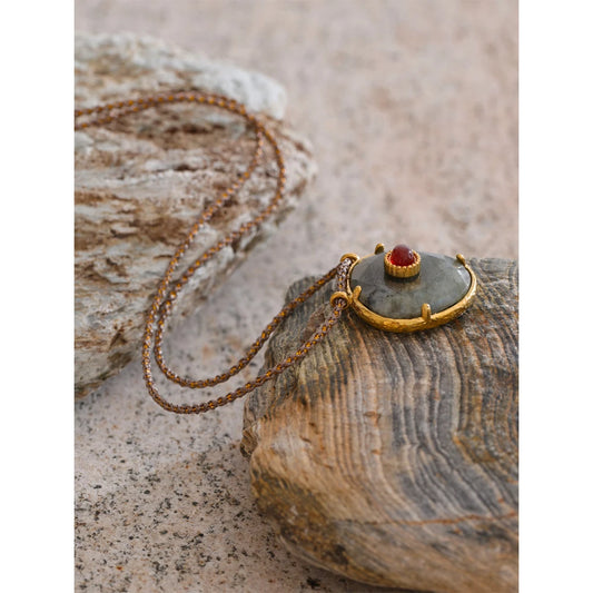 Natural Spectrolite Agate Stone Oval Pendant Necklace for Women Golden Stainless Steel Exquisite Fashion Jewelry Gift