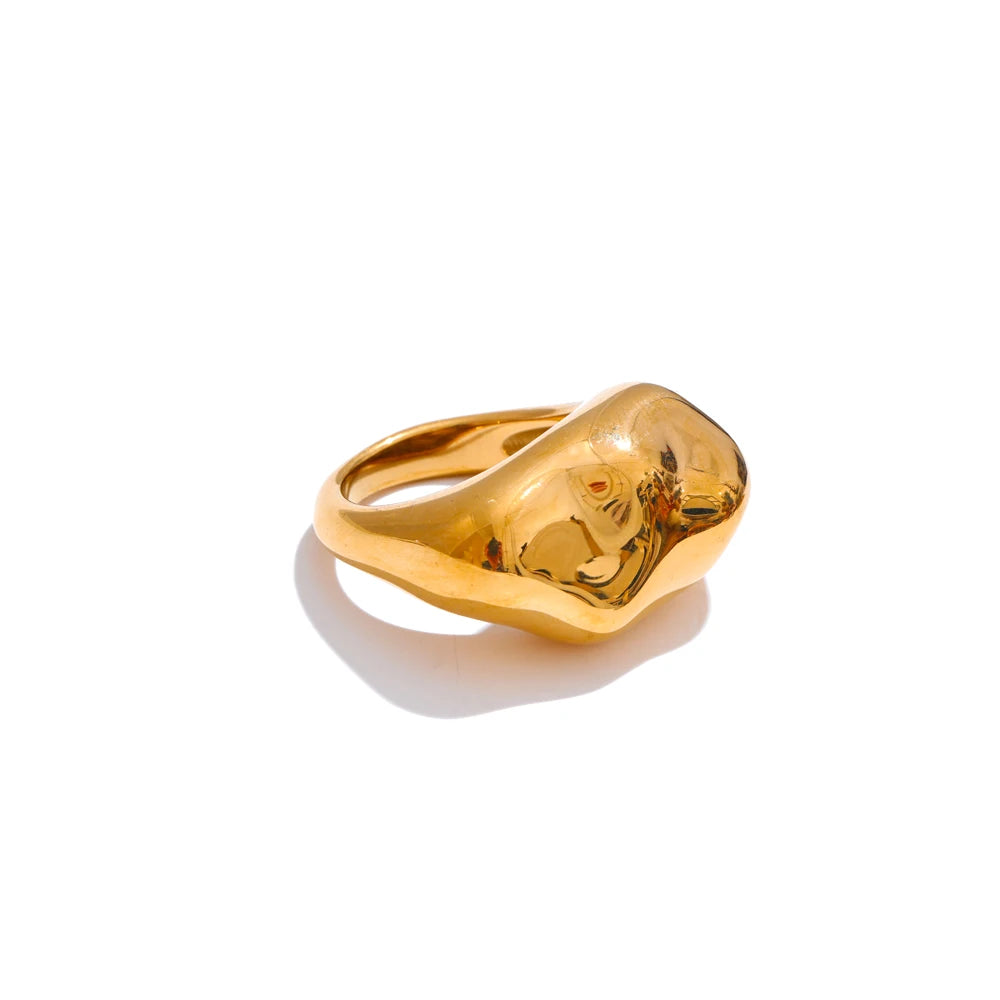 Statement Stainless Steel Metal PVD Plated Geometric Cast Finger Ring New Arrivals High Quality Texture Jewelry 2025 Gift
