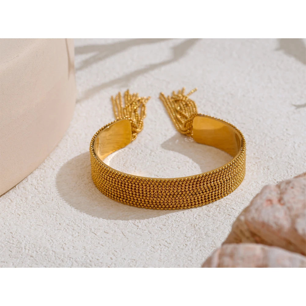 Hot Style Stainless Steel Chain Tassel Cuff Bracelet Bangle 18K Gold Color Plated Personality Fashion Charm Jewelry